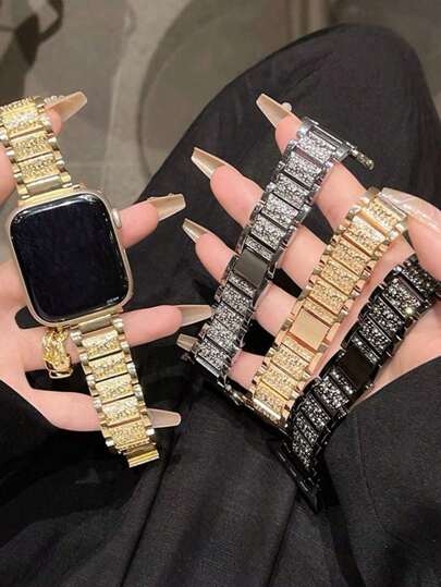 1 件兼容 Apple WatchBand 玫瑰金 38mm 40mm 41mm 42mm 44mm 45mm 49mm 46mm 女士珠宝替换金属腕带闪亮适用于 S9 S10 水钻套装复古 Apple Watch 带金属 Apple Watch 带 Ultra2/3/1 适用于 10/9/8/7/6/5/4/3/2/1 Applewatch 水钻套装女孩优质感应金属表带 Apple Watch 配件表带