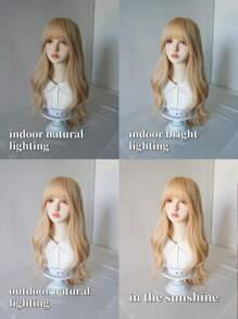 1 件合成耐热假发，颜色为玫瑰红/榛子灰棕/黑棕/亚麻金/暗粉色长卷发假发，长 26-28 英寸，由纤维制成，适合日常使用，自然逼真的假发。