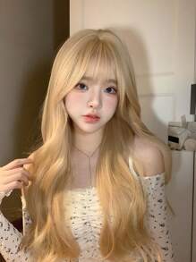 1 件合成耐热假发，颜色为玫瑰红/榛子灰棕/黑棕/亚麻金/暗粉色长卷发假发，长 26-28 英寸，由纤维制成，适合日常使用，自然逼真的假发。