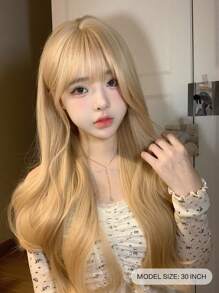 1 件合成耐热假发，颜色为玫瑰红/榛子灰棕/黑棕/亚麻金/暗粉色长卷发假发，长 26-28 英寸，由纤维制成，适合日常使用，自然逼真的假发。