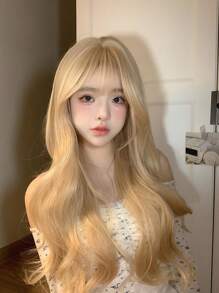 1 件合成耐热假发，颜色为玫瑰红/榛子灰棕/黑棕/亚麻金/暗粉色长卷发假发，长 26-28 英寸，由纤维制成，适合日常使用，自然逼真的假发。