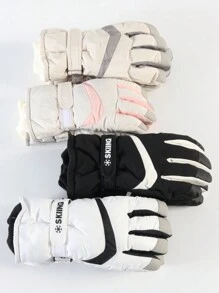 1 Paio di guanti multicolore da sci invernale da esterno, accessorio casual da uomo con cinque dita, dotati di fodera in pelliccia calda, tessuto antivento e anti-pioggia, funzione antiscivolo sul palmo, funzione touch screen sulle dita, adatti per ciclismo invernale, sci e attività all''aperto