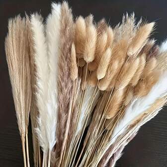 Bohemian Fluffy Pampas Grass With Bunny Tail Bouquet - Ideal For Home Decor, Weddings And Parties Gifts Birthday Graduation Vase Room Decor Flower Vase Glass Vase