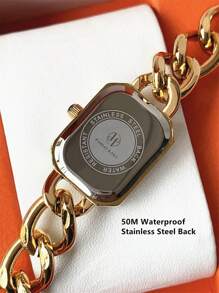 Pablo Raez 1pc Elegant Ladies Watch 18K Gold Watch Vintage Diamond Wristwatch For Women IPG Plated Rectangle Luxury Golden Glamorous Bracelet Clock SUS304 Stainless Steel Lady Fashion Waterproof Dress Watch Casual Clock Nice Gifts For Friend Or Family Fit For Daily Life/Work/Party Decorations