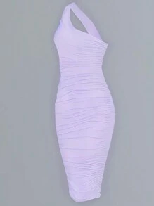 Midi Bandage Dress For Party, Cocktail And Wedding, One Shoulder, With Side Elastic, Tight Fit - Màu đỏ tím - Xem 2