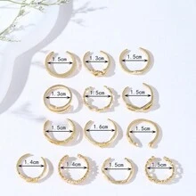 12pcs/Set Metal Material Joint Rings With Arrow, Star, Moon Designs For Women - Silver - View 7