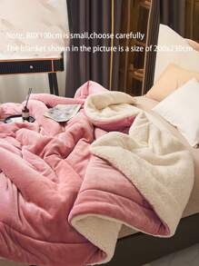 1 件牛奶绒羊毛毯，双层柔软舒适，适用于卧室、客房（无填充物） - 粉色 - 查看 6
