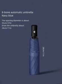 1pc Fully Automatic 8 Ribs Black Umbrella, Windproof Sun Protection Umbrella, UV Blocking Reverse Folding Compact Umbrella, Business Umbrella For One Person (Fabric Cover, Rib Color, And English Letter Pattern Design Randomly Assorted) For School,Office,Household,Travel, Back To School Supplies