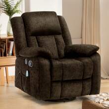 KORSER 360° Swivel Rocker Recliner Chair With Massage & Heating, Comfortable Chenille Fabric, Glider Recliner For Adults With Side Pockets & USB, Ideal For Living Room, Nursery, Bedroom,Brown - US A Type Plug(110-127V) - View 8