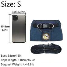 1 件套牛仔背帶套裝,帶簡約郵票和高檔裝飾,適用於貓狗,適合春夏季節 - 藍色 - 查看 10