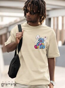 T-Shirt Bear Shirt Sreetwear Paranoia Monsters Print Oversize Cotton Ref 1473 FLUXOGEEK - Màu Khaki - Xem 4