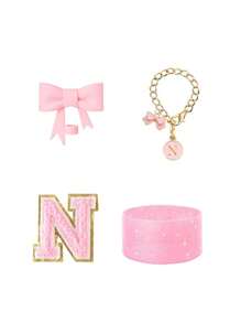 4 pièces/set spécialement conçu pour les accessoires de tasse, 1 pièce couvercle de paille en silicone avec nœud rose, 1 pièce de charme de poignée avec lettre d'identification, 1 pièce d'autocollant de lettre auto-adhésif, 1 pièce de manchon de tasse. Accessoires de tasse, couvercles de paille avec nœud de 0,4 po/10 mm compatibles avec les gobelets de 30 et 40 oz (rose) - Rose bonbon - Voir 12