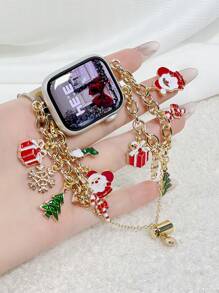 1 件奢华水钻双表带圣诞老人、甜甜圈、雪橇、Apple Watch 表带兼容 Apple Watch Ultra/SE/S10/9/8/7/6/5/4/3/2/1、38/40/41/42/44/45/46/49mm - 金色 - 查看 3