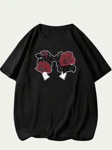 Cotton T-Shirt Floral Style Nature Comfort Premium Printed Breathable Soft Summer - màu đen - Xem 1