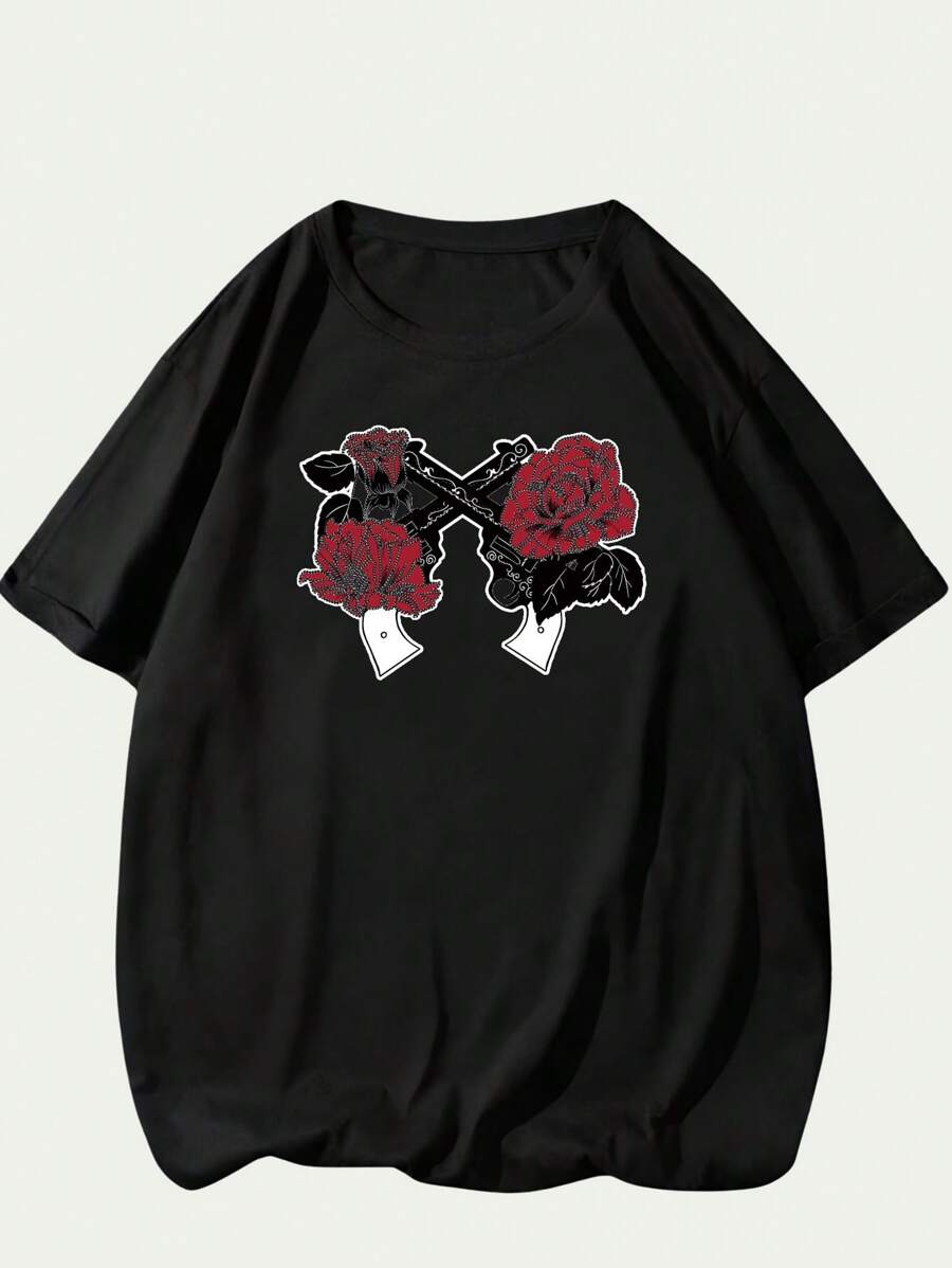 Cotton T-Shirt Floral Style Nature Comfort Premium Printed Breathable Soft Summer - màu đen - Xem 1