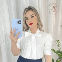 Women's Casual Blouse Short Sleeve Plain And Polka Dot Social Elegant Stylish Evangelical Fashion - 白色 - 查看 2