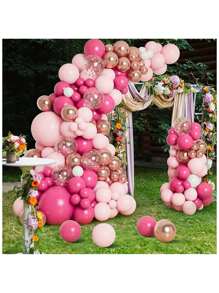 184 件玫瑰红和粉色气球套装，适用于生日、婚礼、派对、装饰