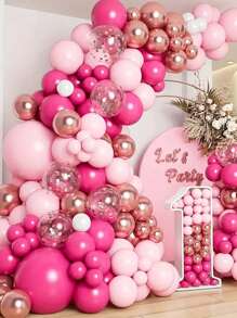 184 件玫瑰红和粉色气球套装，适用于生日、婚礼、派对、装饰