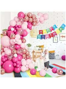 184 件玫瑰红和粉色气球套装，适用于生日、婚礼、派对、装饰