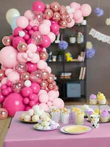 184 件玫瑰红和粉色气球套装，适用于生日、婚礼、派对、装饰