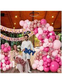 184 件玫瑰红和粉色气球套装，适用于生日、婚礼、派对、装饰