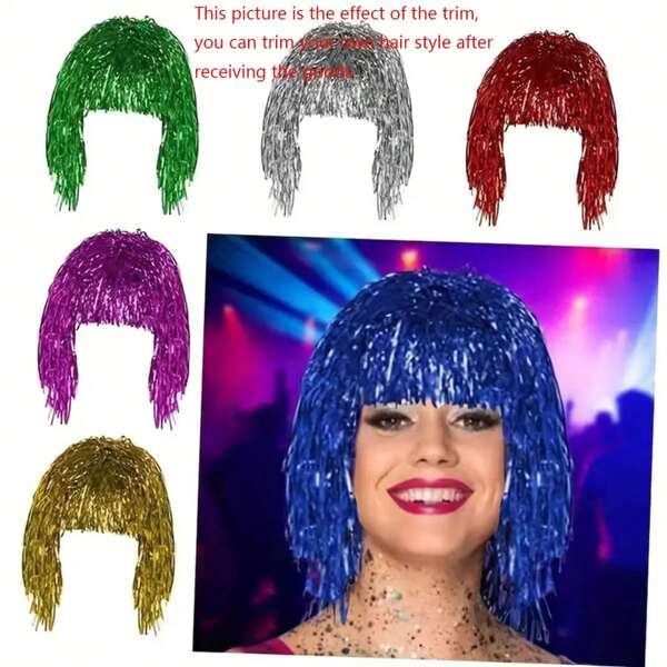 1 Stück glitzernde Pailletten Perücke, Discokugel Frisur, Schönheitskönigin Perücke, Party Lametta, Weihnachten, Silvester Festival Rollenspiel und Themen-Event Dekoration, Kunststoff, benötigt keine Stromversorgung, Heim- und Küchen-Party Zubehör