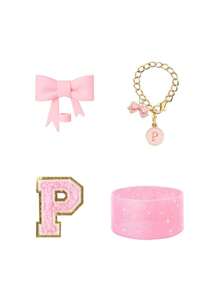 4 pièces/set spécialement conçu pour les accessoires de tasse, 1 pièce couvercle de paille en silicone avec nœud rose, 1 pièce de charme de poignée avec lettre d'identification, 1 pièce d'autocollant de lettre auto-adhésif, 1 pièce de manchon de tasse. Accessoires de tasse, couvercles de paille avec nœud de 0,4 po/10 mm compatibles avec les gobelets de 30 et 40 oz (rose) - Rose bonbon - Voir 25