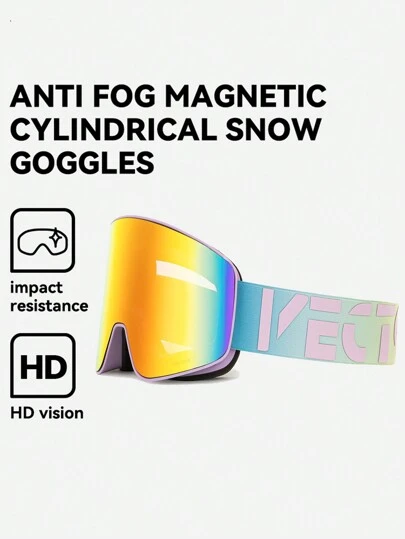 VECTOR MOTION Double Layer Anti-Fog Cylindrical Ski Goggles, Wide View, Unisex Design, Compatible With Single/Double Board, Magnetic, Myopia Protective Eyewear