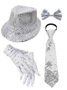 Bộ trang phục hóa trang D EXCEED 1/4/5 món phong cách retro thập niên 70: Dây đeo quần co giãn hình chữ Y, mũ Fedora và nơ cổ, phụ kiện trang phục dự tiệc. - Nhiều màu - Xem 6
