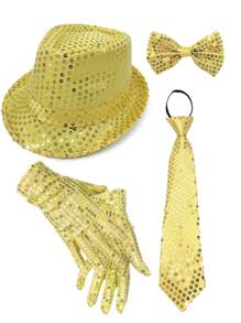 Bộ trang phục hóa trang D EXCEED 1/4/5 món phong cách retro thập niên 70: Dây đeo quần co giãn hình chữ Y, mũ Fedora và nơ cổ, phụ kiện trang phục dự tiệc. - Nhiều màu - Xem 5