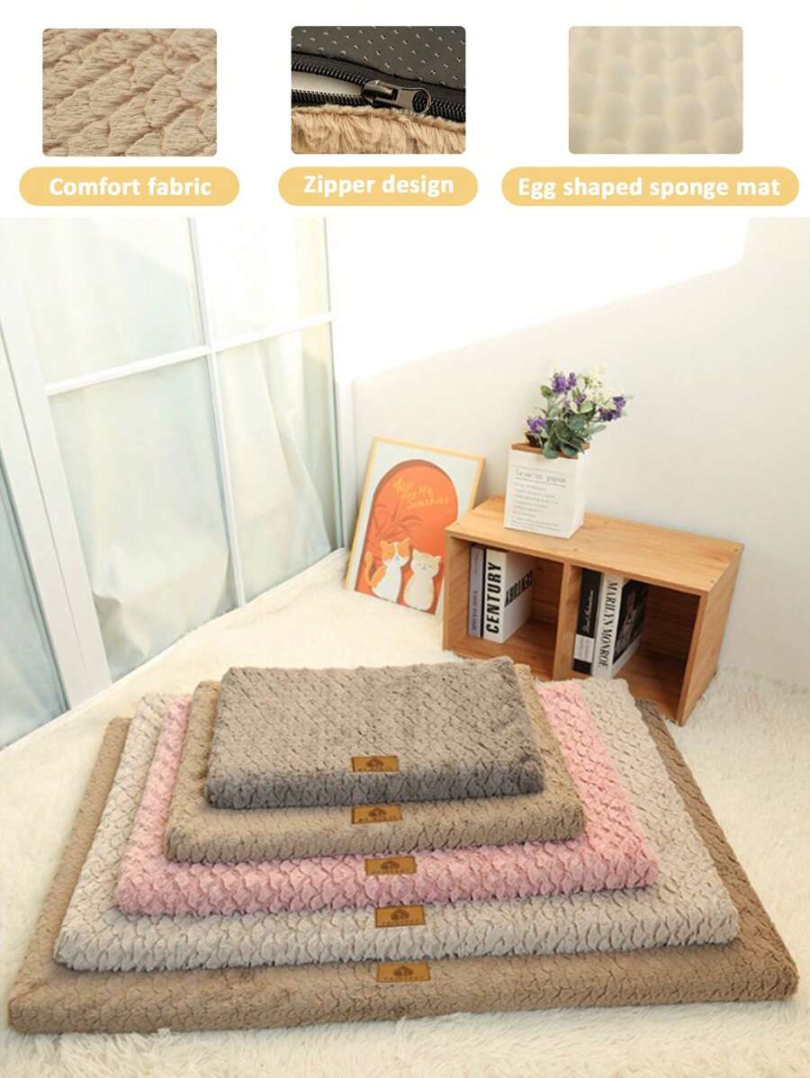 1 chiếc đệm giường cho thú cưng dày ấm áp mùa đông, miếng đệm hình quả trứng bằng vải nhung mềm mại có thể tháo rời và giặt được, tạo không gian ngủ rộng rãi và thoải mái cho chó và mèo cỡ trung bình và nhỏ