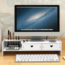A Multifunctional Desktop Organizer With Drawers, Monitor Riser, And Stationery Box