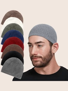 1 件新款刺绣针织无檐便帽，男女通用圆顶帽，穆斯林祈祷帽，平顶刺绣帽，适合日常祈祷和休闲穿着 - 彩色 - 查看 2