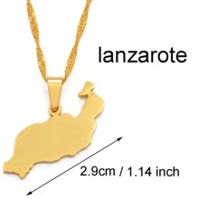 1 件西班牙加那利群岛特内里费岛/大加那利岛/富埃特文图拉岛/拉帕尔马岛/兰萨罗特岛地图吊坠项链女士女孩珠宝 - 彩色 - 查看 20