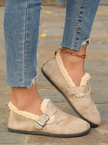 Women's Flat Loafers, Spring/Summer New Soft & Comfortable Round Toe Casual Slip-On Shoes, Lightweight Daily Wear, Suitable For Halloween, Mother's Day Gift, Autumn/Winter Warm New Design - Plush Leather Khaki - View 6