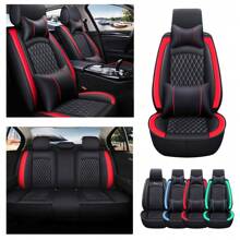 Cobear 5-Seater Car Seat Cover Complete Set With Headrests And Cushions, Made Of PU Leather, Breathable, Soft, Non-Slip, Abrasion-Resistant, Easy Installation And Cleaning, Universal Fit For Cars, SUVs, And Vvans, Car Seat Protectors As Car Interior Decoration And Car Accessories For All Seasons Ct0008 - 黑色和紅色 - 查看 3