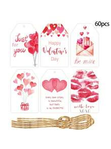 Conjunto de 60 piezas de nuevos adornos para el Día de San Valentín, etiquetas colgantes con texto "Feliz Día de San Valentín", decoración, regalos, accesorios para fiestas