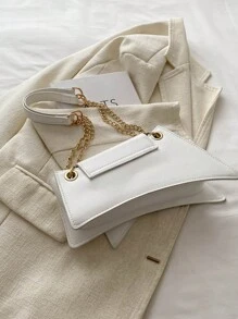 Fashionable Green Unique Shaped Chain Shoulder Bag - White - View 6