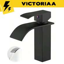 Grifo, Acero Inoxidable Mezclador de Baño Alto, Grifos para Lavabo de Baño con 2 Mangueras de Agua Fría y Caliente, Adecuado para el uso diario - Negro - Ver 1