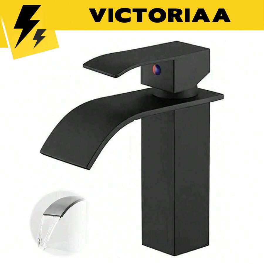 Grifo, Acero Inoxidable Mezclador de Baño Alto, Grifos para Lavabo de Baño con 2 Mangueras de Agua Fría y Caliente, Adecuado para el uso diario - Negro - Ver 1