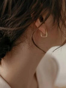 1 Cặp Hoa tai hình chữ U hình học bất đối xứng dành cho nữ, Hoa tai vòng vuông tối giản, Quà tặng trang sức hợp kim nhẹ nhàng, tinh tế, không gây dị ứng, Thích hợp để trang trí và làm phụ kiện hàng ngày - Nhiều màu - Xem 9