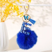 1PC Resin Alphabet Keychain With Hairball Butterfly And Tassel Charm, Women's Day Gift - Letter Initial Keyring With Lobster Clasp For Handbags, Backpacks, Car Keys Decoration