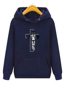 Blusa de Frio Plus Size Leão de Judá Casaco Moletom Canguru G1 AO G5 - Azul Marinho - Visão 1