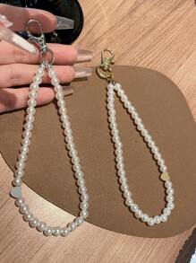 Customized Phone Lanyard, Elegant Faux Pearl Heart Pendant Phone Strap (Includes Phone Strap Pad), Faux Pearl Bubble 26 Letter Bracelet, Customizable Name, Slogan, Date, Suitable For Birthday, Anniversary, Gift - Multicolor - View 3