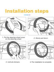 1入時尚耐用有光澤的軟皮質汽車方向盤套-防滑、耐高溫和低溫保護套 - 灰色 - 查看 3