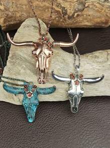1 pezzo Collana retrò a lunga testa di bue, adatta per occasioni casual, stile unico