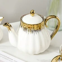 1 件陶瓷茶壶，欧式花茶壶咖啡壶水壶陶瓷礼品，金边下午茶套装，家用带过滤器的茶壶，下午茶饮具，家庭办公室酒店，茶具适用于茶、咖啡、品茶、礼物、母亲节礼物 - 金色 - 查看 11