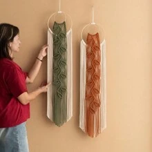 1 szt. ręcznie tkany bambusowy obręcz frędzle liść łapacz snów wiszący na ścianie, gobelin z włókna do salonu, sypialni, dekoracji ściennych, gobelin ścienny