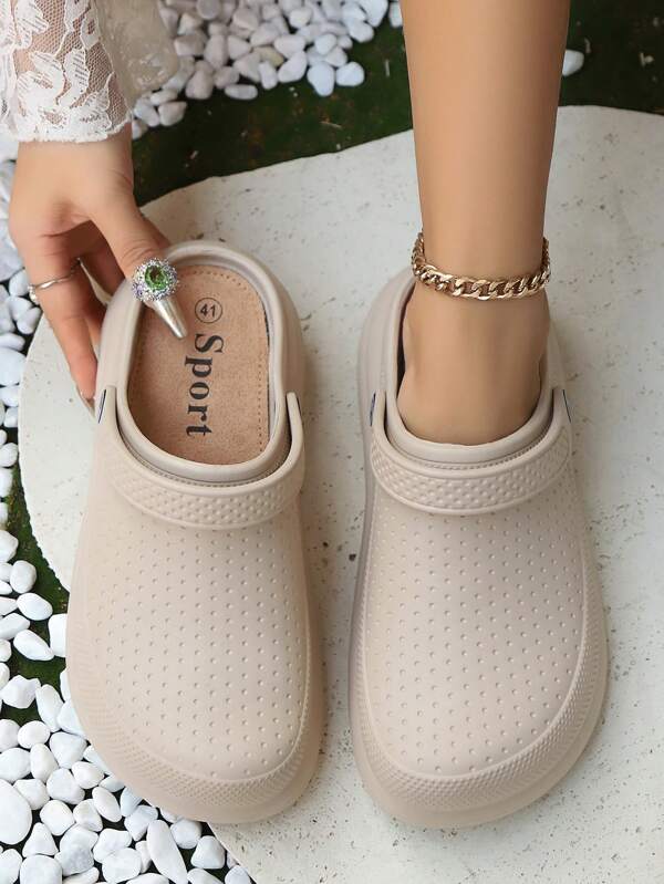 Women's Summer Korean Style Thick Sole Closed-Toe Slides, Casual Outdoor Wear Slip-Resistant Beach Sandals
