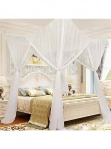 Cortinas De Cama Pabellón Colchas Tamaño King Mosquitero Colcha Tamaño King Dosel De Cama con 4 Postes De Esquina Mosquitera para Cama Dosel De Cama King Size Largo Cortina De Cama - Blanco - Ver 3